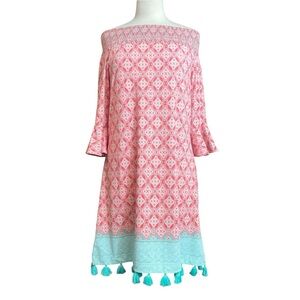 Cabana Life Coral Tides off shoulder dress large